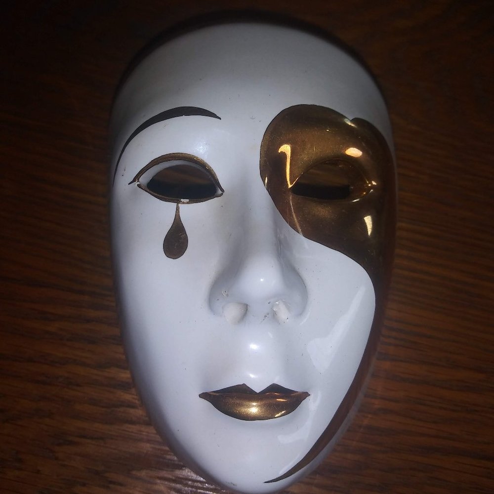 Mardi Gras Ceramic/Gold Painted Mask